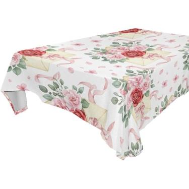 Imagem de Burbuja Toalha de mesa Love Letters, toalha de mesa quadrada anti-rugas grossa para decoração de jantar, cozinha, festa, 137 x 137 cm