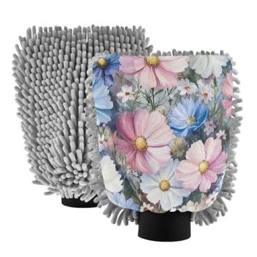 Imagem de STAYTOP Lindas luvas coloridas para lavagem de carro, 2 peças, luvas de microfibra de chenille, sem arranhões, panos de esponja de lavagem ultra absorventes para carros, limpeza doméstica - G