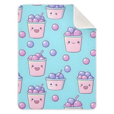 Imagem de xigua Cobertor de algodão para bebês com estampa de chá kawaii, cobertor leve e macio para berço, carrinho de bebê, cobertores de berçário, 76 x 101 cm