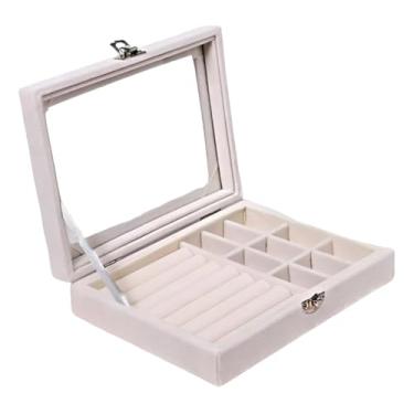 Imagem de Amarme - Organizador para Joias Bandeja Empilhável de Veludo Multiuso de Gavetas e Closet para Anéis, Colares e Acessórios com Sofisticação e Funcionalidade (Bege com Tampa)