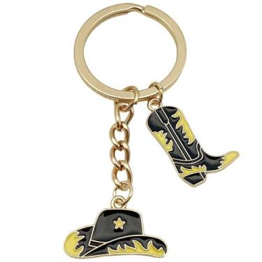 Imagem de Chaveiro, chapéu e bota de cowboy, esmalte vintage, estilo ocidental -