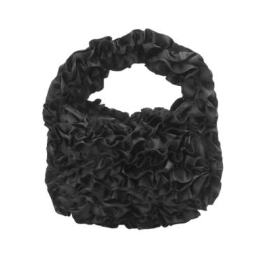 Imagem de Bolsa feminina plissada de cetim com flores 3D, bolsa de formatura, festa de casamento, bolsa clutch com alça superior, Preto, One Size