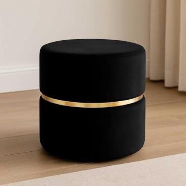 Imagem de Puff Redondo Estofado Luxo para Sala e Escritório – Banqueta Decorativa Multiuso para Provador Quarto ou Recepção – Unidade ou Kit (Unitário Veludo Preto)