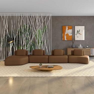 Imagem de Sofá Ilha Sala de Estar Dakota 4 Módulos 626cm Encostos Almofadas Soltas Veludo Marrom G33 - Gran Belo