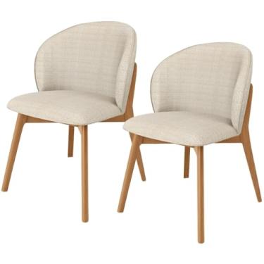 Imagem de Kit 02 Cadeiras de Jantar e Estar Living Estofada Mia L02 Linho Palha - Lyam Decor