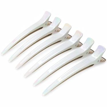 Imagem de AIMIKE Grampos de cabelo OpalShell para corte de estilo, 6 peças atualizadas sem vincos grampos de cabelo com faixa de silicone embutida, grampos de cabelo para salão e seção doméstica para rolos