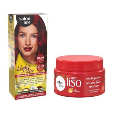 Imagem de Salon Line, Kit Meu Liso Super Vermelho + Light Color 66.46 Vermelho Cereja, Somente a Máscara Capilar é Vegana - Para Cabelos Lisos Naturais, Alisados ou Relaxados e com Coloração, 300 g