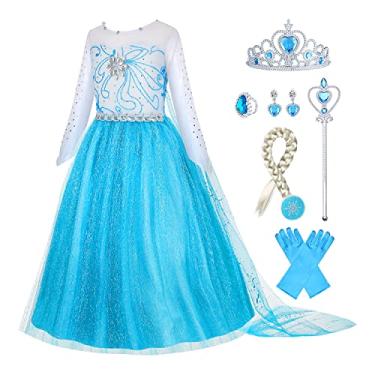 Imagem de Gridamea Fantasia De Elsa Para Meninas - Princesa Anna Infantil Com Coroa, Varinha E Luvas Festa/Cosplay/Casamento 3 A 10 Anos
