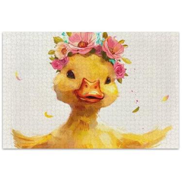 Imagem de Quebra-cabeça fofo com coroa de flor de pato amarelo, 500 peças para adultos, elefante branco, cenário de outono, cenário floral