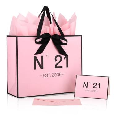 Imagem de N°21 EST.2005 Saco Oferta para Aniversário 21 Anos, Elegante Lembrança Festa Aniversário com Cartão Papel de Seda e Envelope para Decoração de Festas