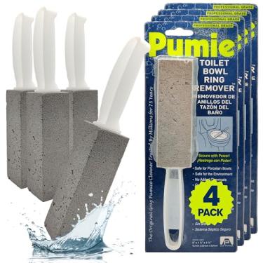 Imagem de PUMIE Limpador de vaso sanitário de pedra-pomes (pacote com 4) - Pedra-pomes com alça - bastão de limpeza resistente para anéis, tigelas, manchas de água dura, limão, ferrugem, pia - Inclui alça para