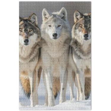 Imagem de Wolves Jigsaw Quebra-cabeça de 1000 peças para adultos flor pintura animal mordaça presente quebra-cabeça elefante branco, 75 x 40 centímetros