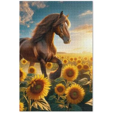 Imagem de Quebra-cabeça de cavalo girassóis para adultos 1000 peças presentes de festa elefante branco natureza quebra-cabeça pintura animal, 75 x 40 centímetros