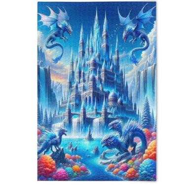 Imagem de Dragon Fantasty Castelo Azul Quebra-cabeça adulto 1000 peças arte paisagem floral difícil amigos família jogos presentes, 1000 peças, 75 x 50 cm