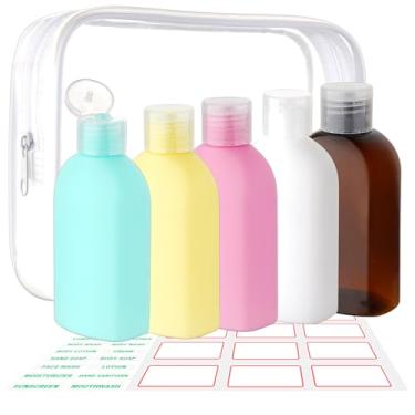 Imagem de Cosywell Pacote com 5 frascos de viagem de 100 ml para artigos de higiene pessoal, frascos de xampu e condicionador aprovados pela TSA, frascos de tamanho de viagem, à prova de vazamento, frasco de