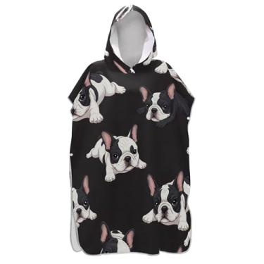 Imagem de TSENQUE Roupão fofo preto e branco para cães de surfe para adultos absorventes ponchos adultos para mulheres toalha de banho com capuz de praia