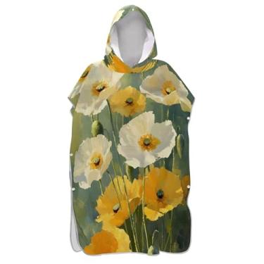 Imagem de TSENQUE Poncho de surfe trocador de roupão para praia Adul toalha com capuz floral de secagem rápida poncho masculino com capuz amarelo branco flor arte