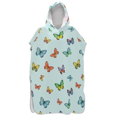 Imagem de Joisal Poncho de surfe trocador de roupão para adultos toalha de banho com capuz fofo plus size borboleta fofa azul pastel ponchos femininos com capuz