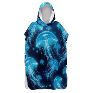 Imagem de TSENQUE Roupão de secagem rápida para adultos poncho de surfe praia banho toalhas com capuz água-viva azul oceano homens mulheres poncho com capuz