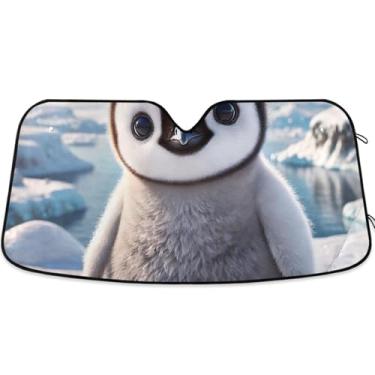 Imagem de Toldo de sol personalizado animal pinguim fofo para para-brisa de carro caminhão dobrável engraçado para-brisa dianteiro retrátil automotivo M, 139,7 cm x 70,1 cm