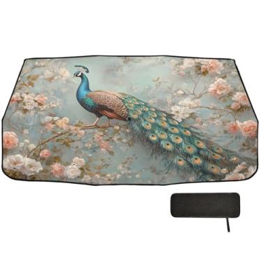 Imagem de Toldo de carro dobrável rosa flor de pavão para-brisa cobertura completa sombra de sol janela de carro 147 x 75 cm guarda-chuva de para-sol de carro