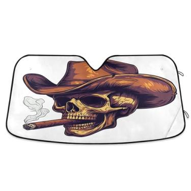 Imagem de Chapéu de caubói capa de sol de caveira para blocos de para-brisa de carro, raios UV, persiana da janela dianteira do carro, mantém o veículo fresco grande