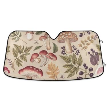 Imagem de Protetor solar personalizado com folhas de cogumelos bege para para-brisa de carro capa de para-brisa automotiva universal dobrável protetor solar S, 134,6 cm x 59,7 cm