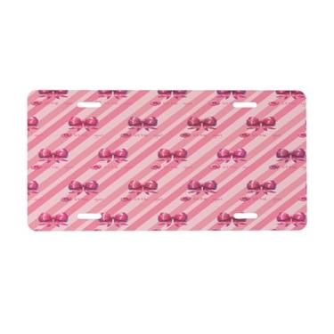 Imagem de Placa de licença com laço rosa bonito para frente do carro placas de carro metal de alumínio adequado para caminhão, placa de porta de carro, bar, café, acessórios automotivos para homens e mulheres