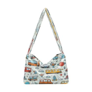 Imagem de GAIGEO Bolsa de ombro floral laranja flores e rosas, bolsa de ombro macia, bolsa feminina para uso ao ar livre, Conjunto colorido de carros - 1, One Size