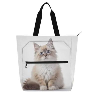 Imagem de GAIGEO Sacola fofa de gatinho para crianças, mulheres, adolescentes, com zíper, escola, trabalho, estampa floral, bolsa personalizável