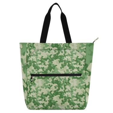 Imagem de GAIGEO Bolsa verde com formas de camuflagem para mulheres amantes de livros, escola, trabalho, reutilizável, bolsa de mão com zíper