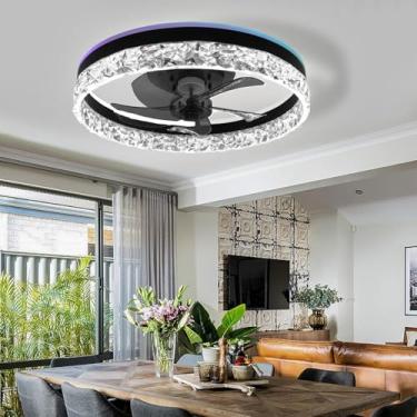 Imagem de EKROTOK Ventiladores de Teto com Luz RGB 50CM e 6 Velocidades, Ventilador Lustre com Lâmpada e Controle Remoto e Reprodutor de Música para Quarto, Sala de Jantar, Sala de Estar, 85-265V