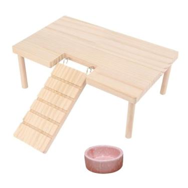 Imagem de Plataforma de madeira para hamster com escada, ratos, escaladas, atividades, playground, gaiola, acessórios, decoração para hamster sírio anão, ratos gerbil, ratos (meio)