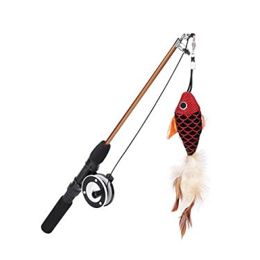 Imagem de Alomejor Brinquedo de Vara de Pesca para Gatos, Conjunto Interativo de Varinha para Provocação de Gatos, Com Penas, Peixes e Brinquedos de Libélula para Brincadeiras e Exercícios de
