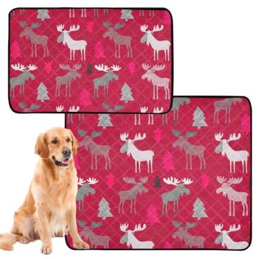 Imagem de Almofadas laváveis e reutilizáveis para gatos de estimação, alces de Natal, árvores vermelhas, absorventes de cães, tapete impermeável para caixa, médio + grande, conjunto de 2