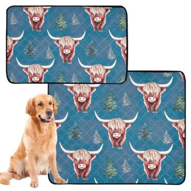Imagem de Blue Highland Cows Tapete reutilizável para animais de estimação absorventes absorventes para cães de estimação, tamanho médio + grande, conjunto com 2