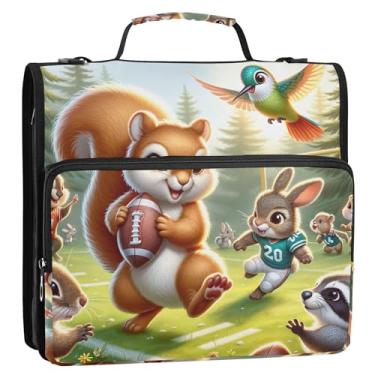 Imagem de Fichário com 3 anéis de coelho esportivo de esquilo fofo, fichário organizador de zíper com alça bolsa escolar divertida, vários bolsos, pasta grande para portfólio