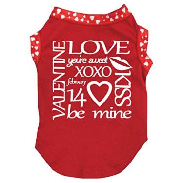 Imagem de Petitebella Camiseta vermelha para cachorro You're Sweet XOXO (bainha de corações vermelhos, PP)