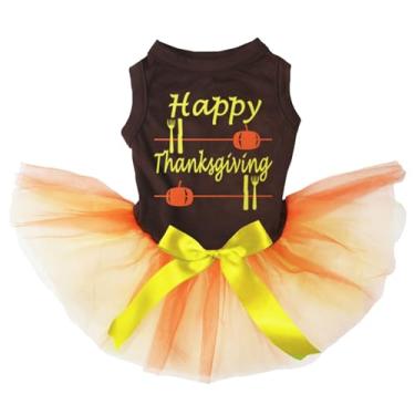 Imagem de Petitebella Vestido para cachorro Happy Thanksgiving Meal (marrom/laranja, médio)