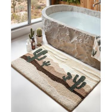 Imagem de DEXI Tapete de banheiro lavável, 109 x 61 cm, antiderrapante, grande absorvente, tapete de microfibra de pelúcia macia, secagem rápida para piso de chuveiro, deserto