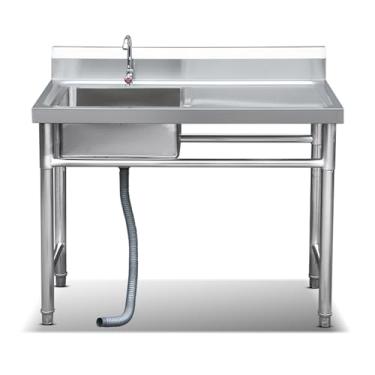 Imagem de Pia utilitária, pia de cozinha independente com bancada de trabalho, pia de aço inoxidável, pia interna e externa, pia comercial independente de tigela única, para restaurante, lavanderia, garagem