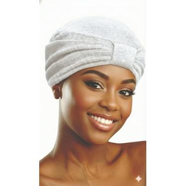 Imagem de DONNA Turbante felpudo para mulheres – Envoltório de cabeça de algodão felpudo macio com frente reunida, capa de cabelo rápida e fácil, ajuste elástico confortável para uso diário e estilo protetor