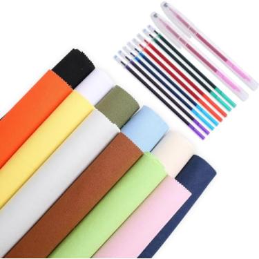 Imagem de KEPYDRMTF Kit de tecido bordado com canetas solúveis em água - 24 peças (6 quadrados de tecido de algodão 30 x 30 cm + 6 canetas coloridas) | para projetos de bordado, decoração de estofados e