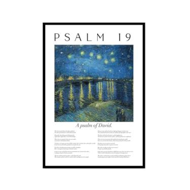 Imagem de Coleção de Salmos das Escrituras Monet Van Gogh Famosa Pintura Aquarela Impressão Verso da Bíblia Pôster em Tela Decoração de Parede de Casa Cristã (SKU9,20,3x30,5 cm = (20 x 30 cm), Moldura preta)