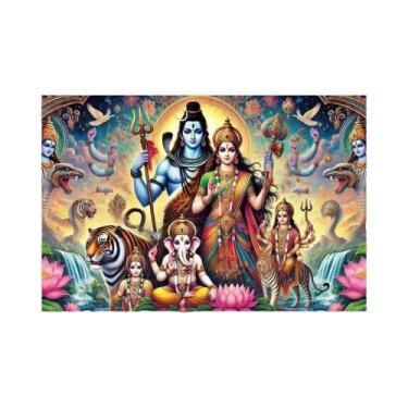 Imagem de Tapeçaria Da Família Do Deus Hindu Shiva, Arte De Parede Em Lona Com P