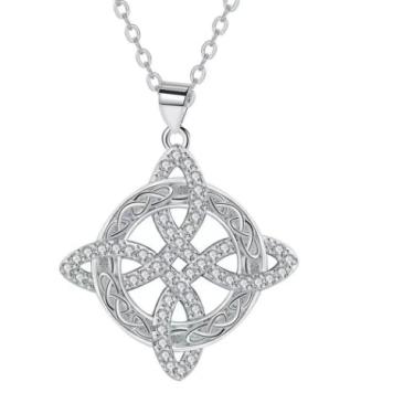 Imagem de Colar feminino com pingente de zircônia cúbica com nó celta irlandês banhado a prata delicada, corrente circular geométrica, ajustável, joia moderna para namorada, Natal, 17,7 + 5 cm
