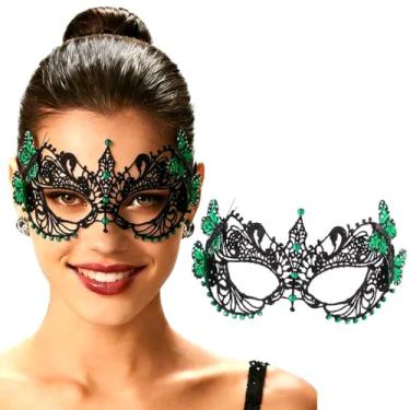 Imagem de Yalice Butterfly Masquerade Masks Women Lace Eye Mask Black Costume Mask Sparkle Beaded Venetian Ball Mask for Roleplay (Green)