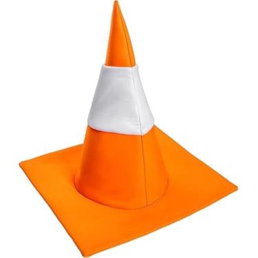 Imagem de ZIZWO Chapéu de cone de trânsito laranja e branco, acessórios engraçados de fantasia de trânsito de Halloween para cosplay adulto