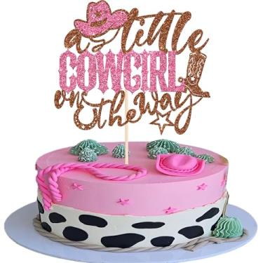 Imagem de 1 pacote com enfeite de bolo A little Cowgirl is on the Way Glitter Cowgirl Baby Shower Pick Decorações de festa ocidental para meninas ocidentais chá de bebê festa de aniversário decoração de bolo