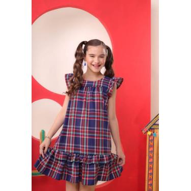 Imagem de Vestido Infantil Xadrez Grande Azul Escuro Lara 01 ao 14 Menina Modinh